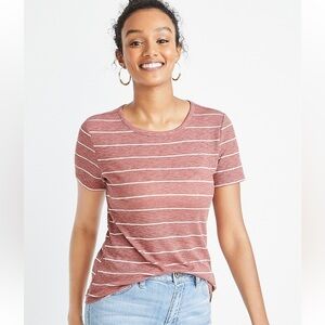 NWT Maurices 24/7 Red Striped Rib Knit Tuck-in-Tee Top Size Small